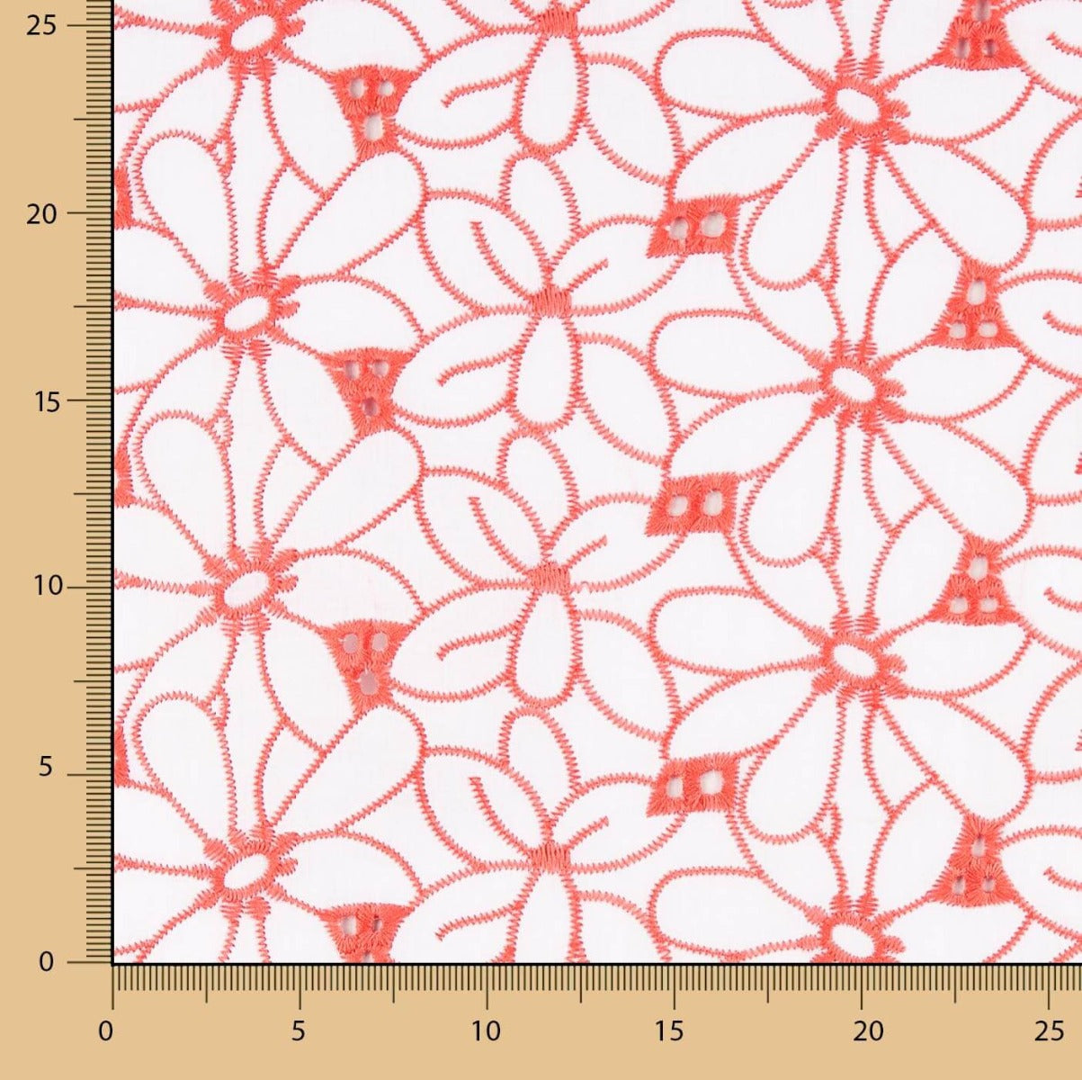 Broderie suisse Marguerite bordure corail - Ribes y Casals