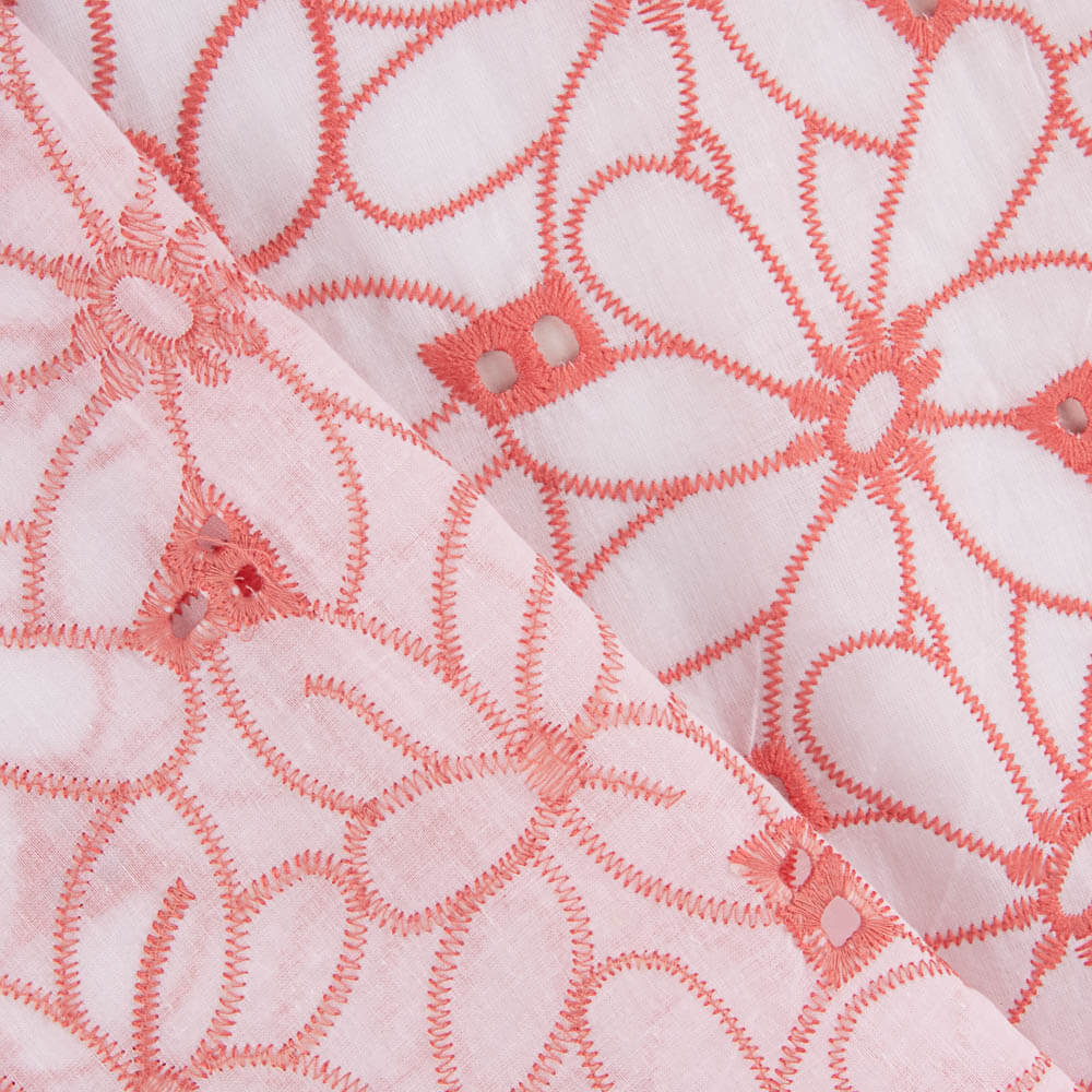 Broderie suisse Marguerite bordure corail - Ribes y Casals