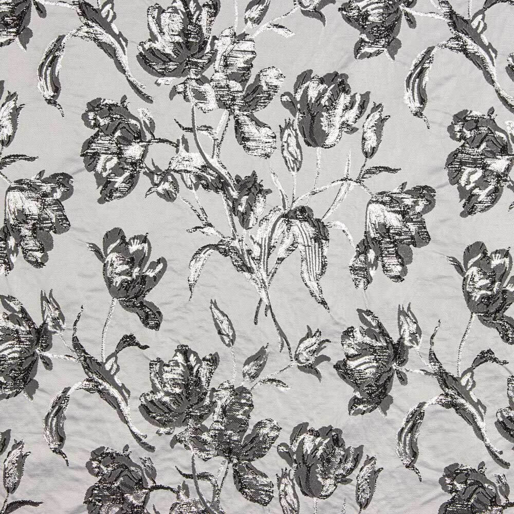 Brocart Fleur Argent Noir - Ribes y Casals
