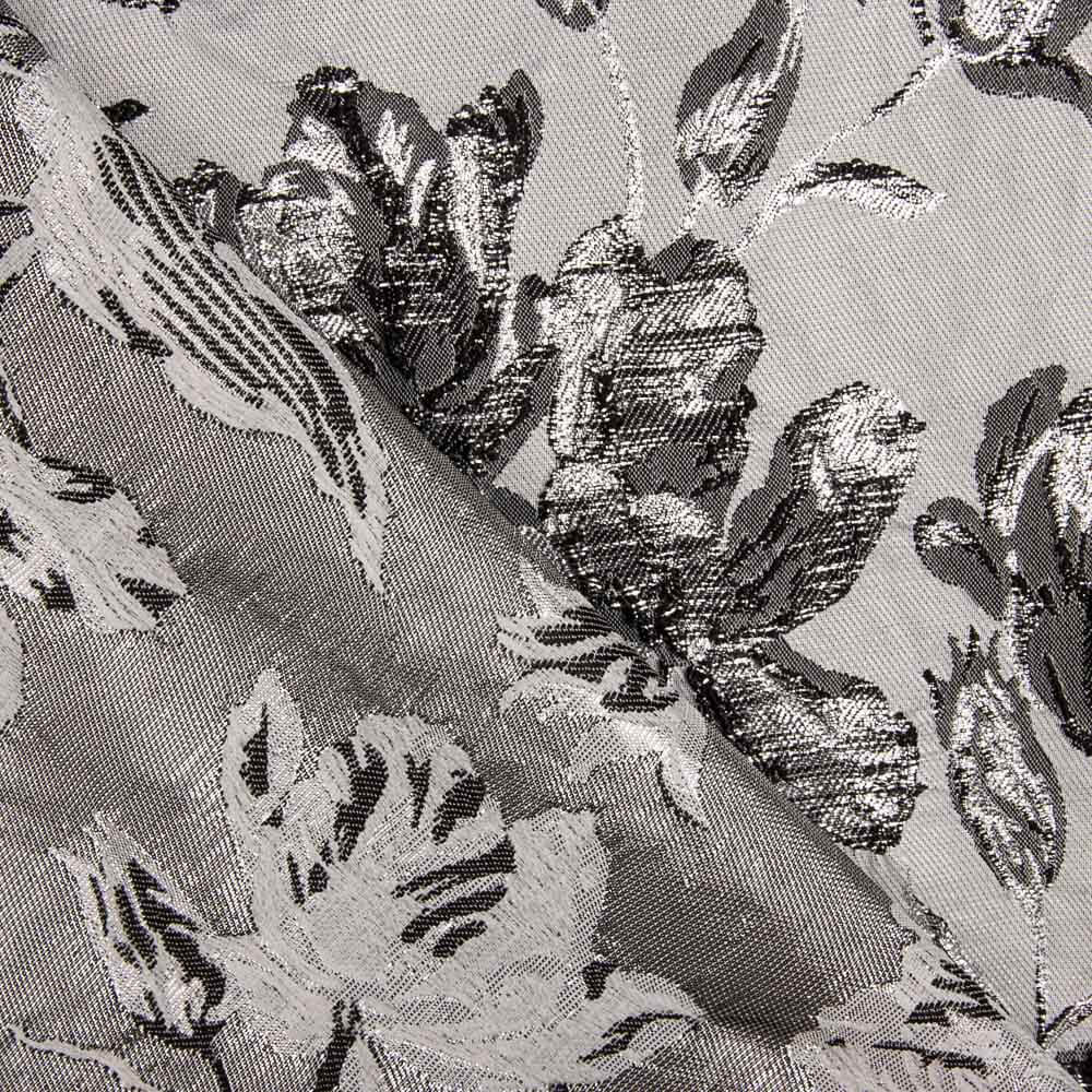 Brocart Fleur Argent Noir - Ribes y Casals