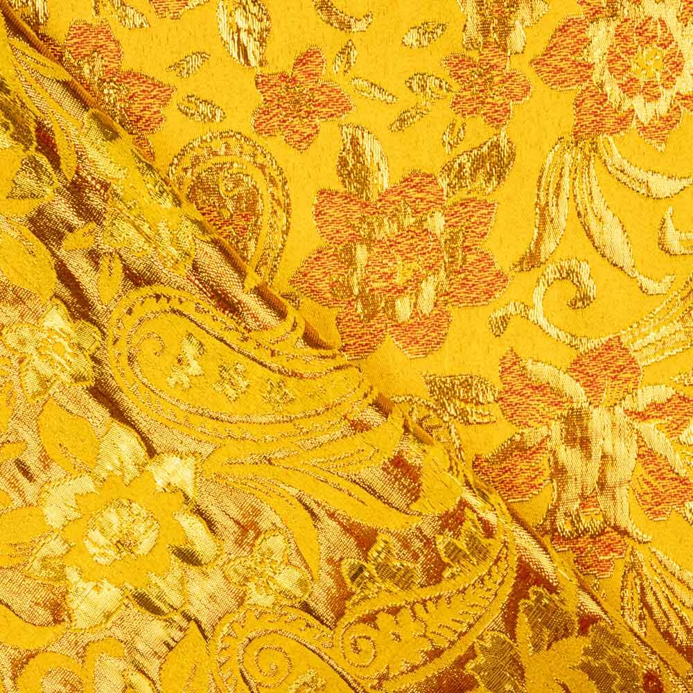 Brocart Lurex Fleur Jaune Rouge Doré - Ribes y Casals