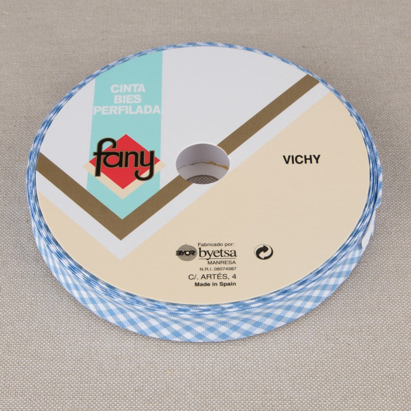 Ruban Biais Vichy Bleu Ciel 18mm - Ribes y Casals