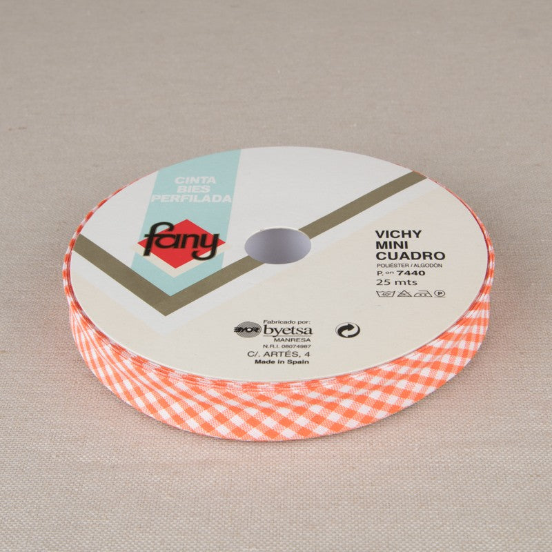 Ruban Biais Vichy Orange 18mm - Ribes y Casals