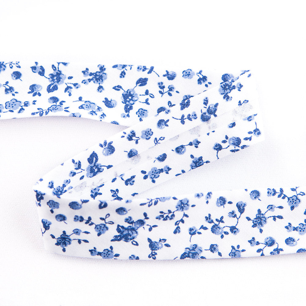 Ruban Biais Fleur Bleu 18 mm - Ribes y Casals