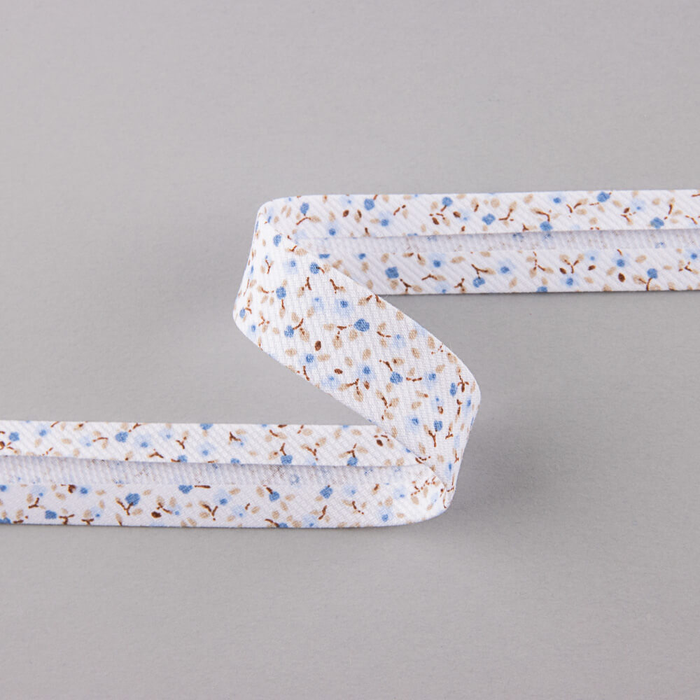 Ruban Biais Fleurs Bleu 18 mm - Ribes y Casals