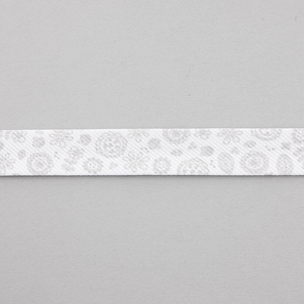 Ruban Biais Feuilles Gris 18 mm - Ribes y Casals