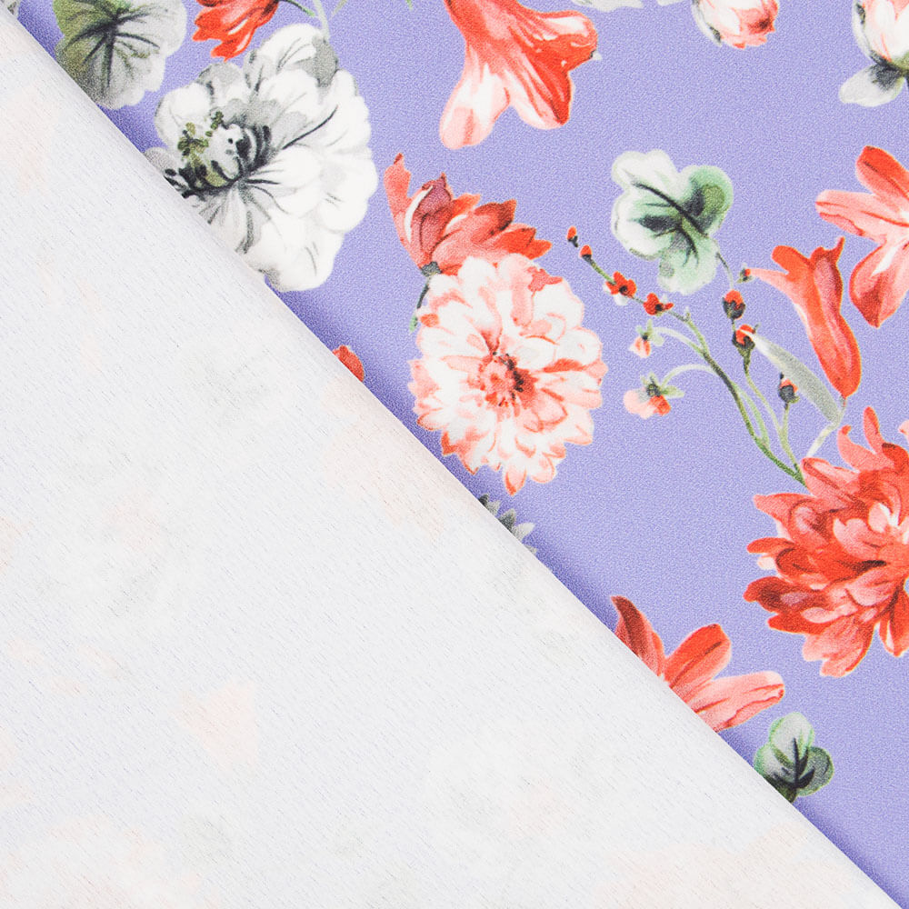 Crêpe Polyester Fleurs Mauve - Ribes y Casals