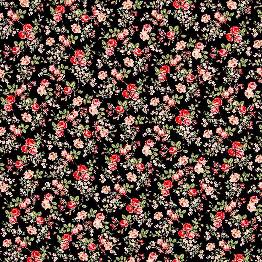 Crêpe Fleurs Crétonne Noir - Ribes y Casals