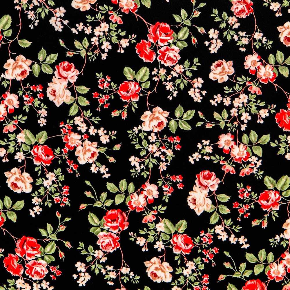 Crêpe Fleurs Crétonne Noir - Ribes y Casals