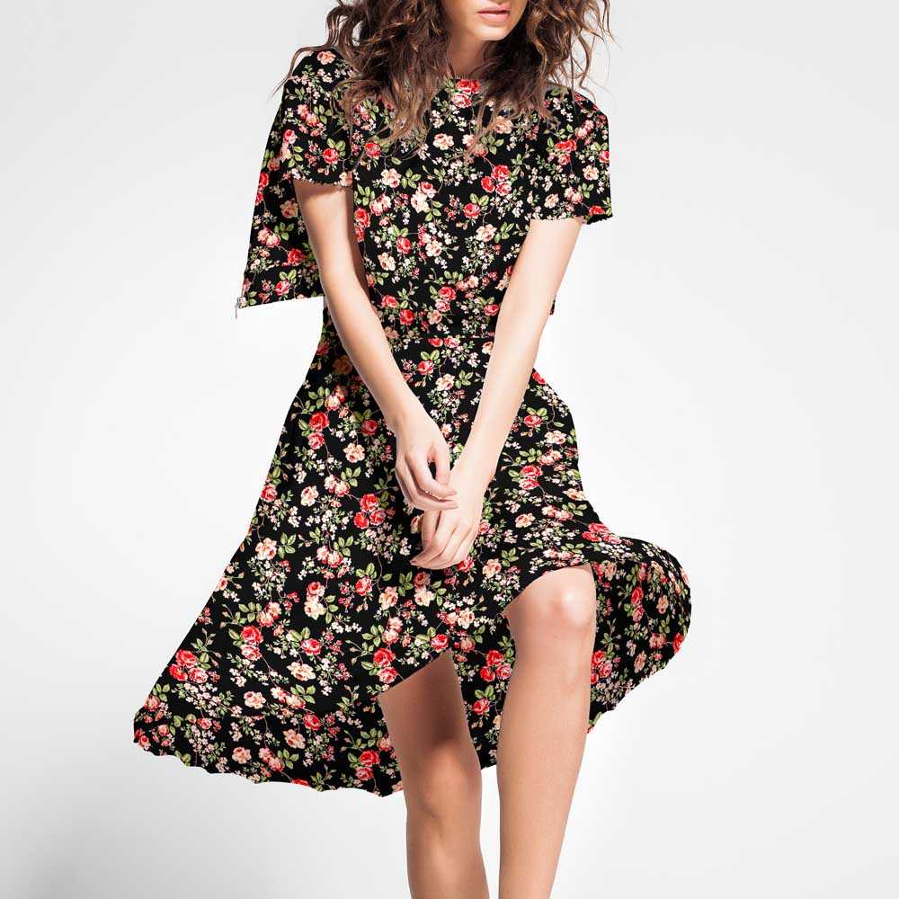 Crêpe Fleurs Crétonne Noir - Ribes y Casals