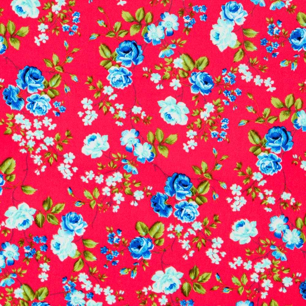 Crêpe Fleurs Crétonne Rouge - Ribes y Casals