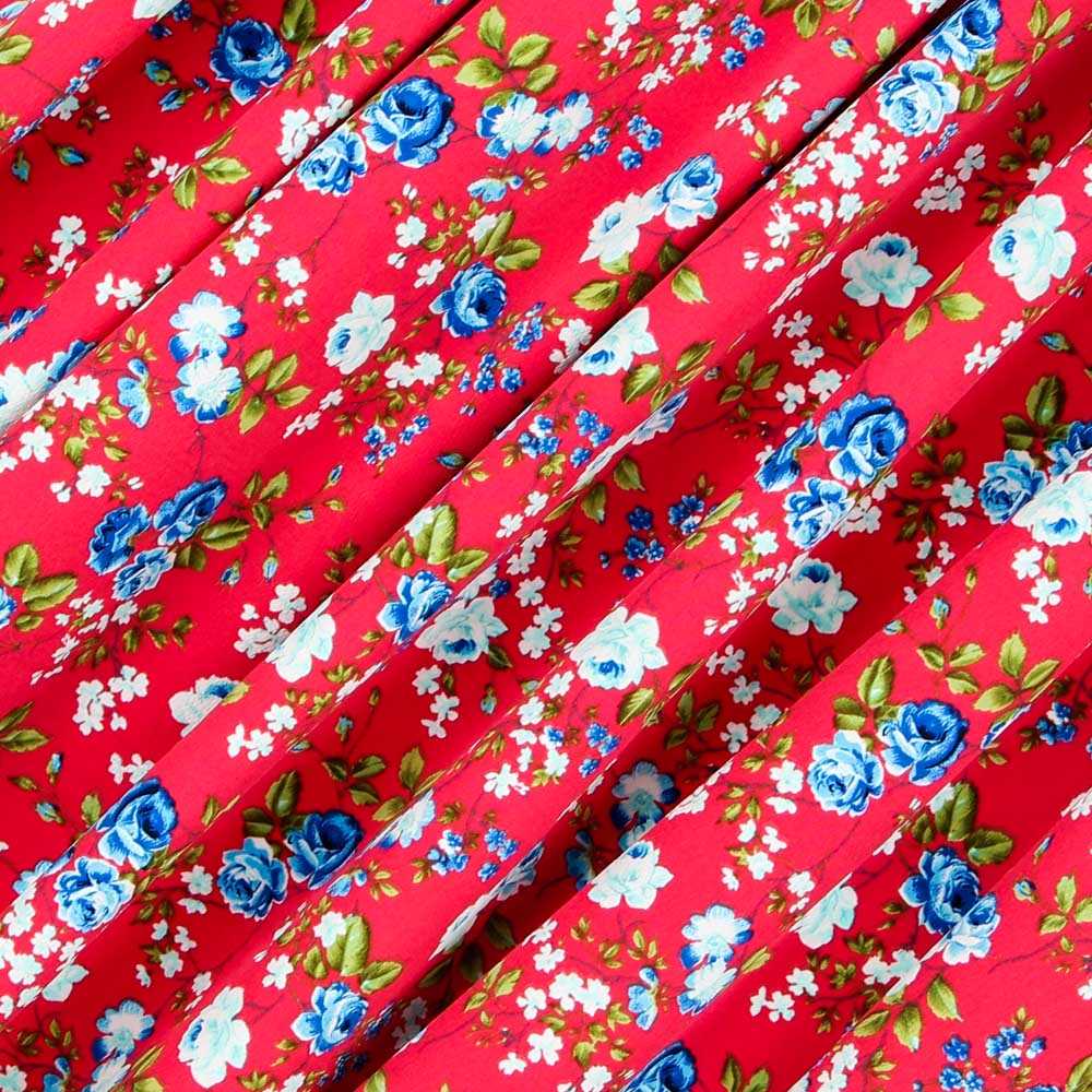 Crêpe Fleurs Crétonne Rouge - Ribes y Casals
