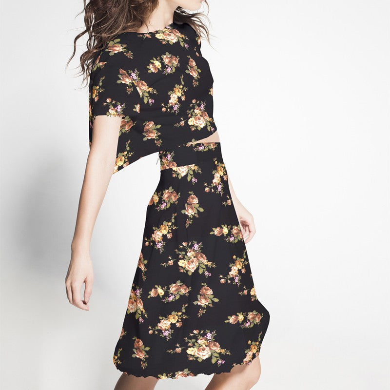 Crêpe Fleurs Crétonne Noir - Ribes y Casals