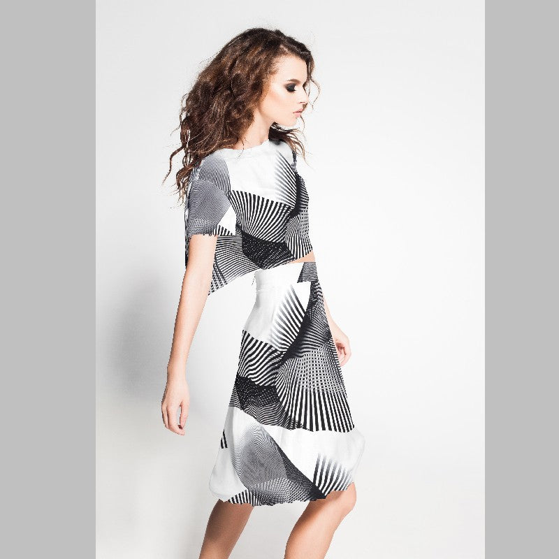 Crepe Diagonal Blanc Noir - Ribes y Casals