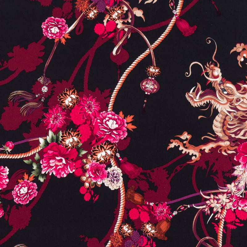 Crepe Imprimé Dragon Noir - Ribes y Casals