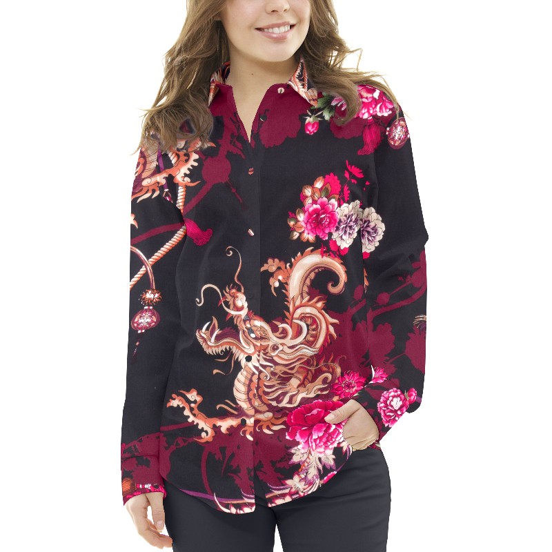 Crepe Imprimé Dragon Noir - Ribes y Casals