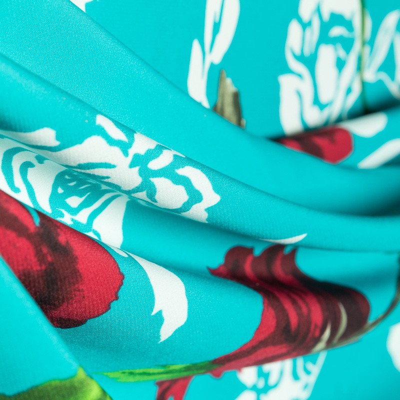 Crepe Fleurs Flamenca Aigue Marine - Ribes y Casals