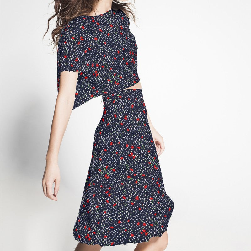 Crêpe Fleurs Bleu Marine - Ribes y Casals