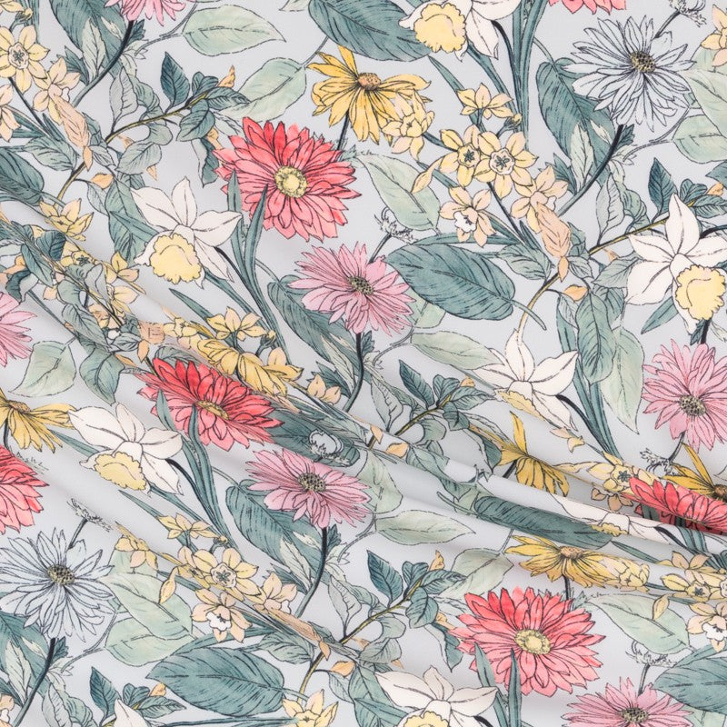 Crepe Floral Turquoise Clair - Ribes y Casals