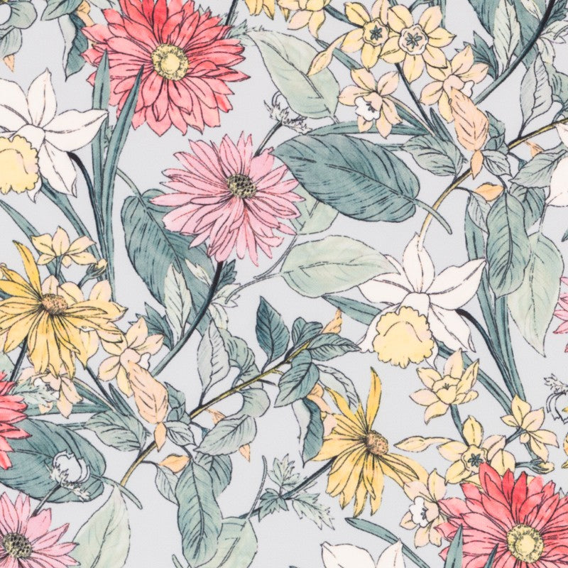 Crepe Floral Turquoise Clair - Ribes y Casals