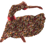 Crepe Fleurs Explosion Ocre Fond Noir - Ribes y Casals