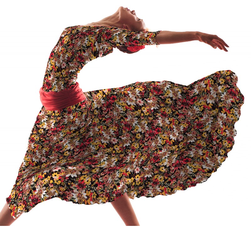 Crepe Fleurs Explosion Ocre Fond Noir - Ribes y Casals