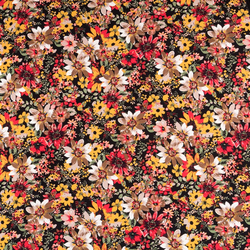 Crepe Fleurs Explosion Ocre Fond Noir - Ribes y Casals