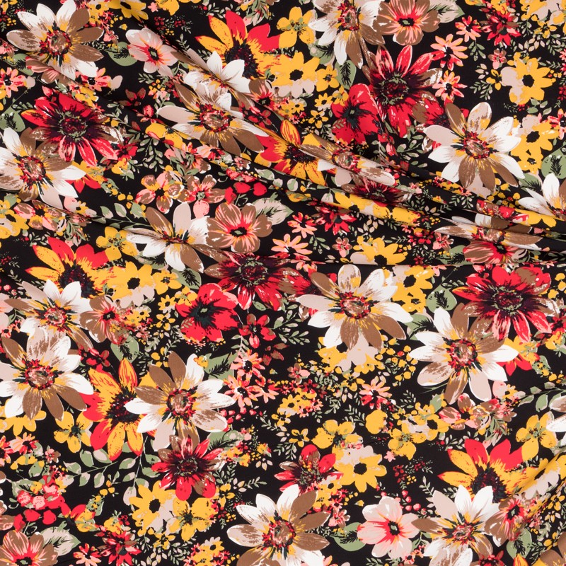 Crepe Fleurs Explosion Ocre Fond Noir - Ribes y Casals