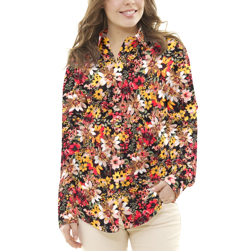 Crepe Fleurs Explosion Ocre Fond Noir - Ribes y Casals