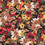 Crepe Fleurs Explosion Ocre Fond Noir - Ribes y Casals