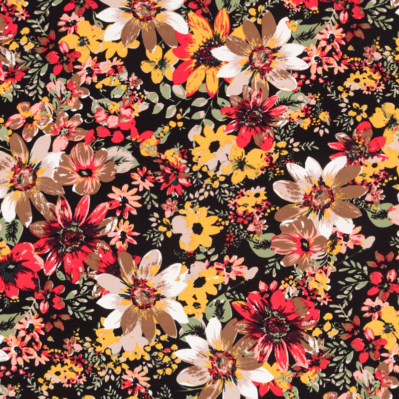 Crepe Fleurs Explosion Ocre Fond Noir - Ribes y Casals