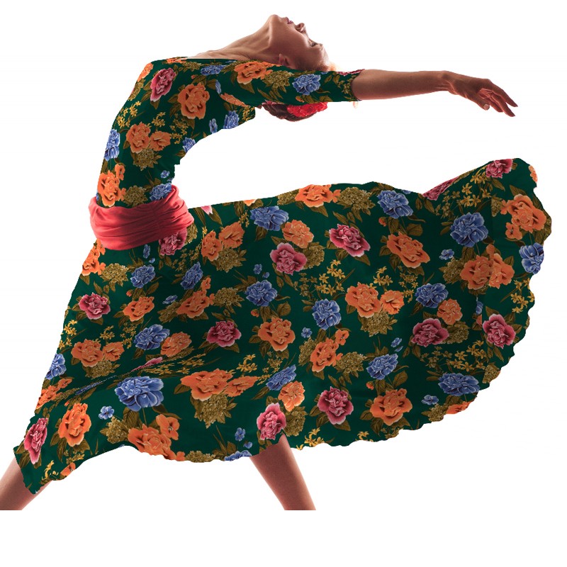 Crepe Fleurs Flamenco Emeraude - Ribes y Casals