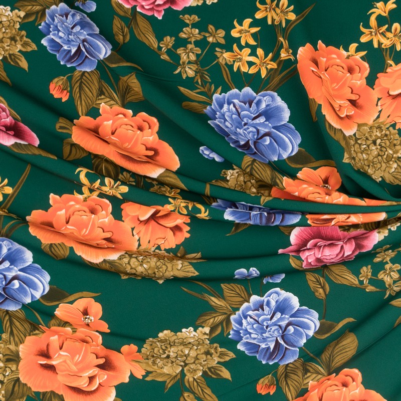 Crepe Fleurs Flamenco Emeraude - Ribes y Casals