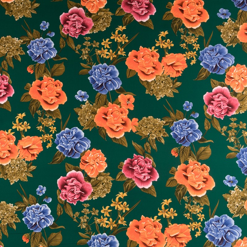 Crepe Fleurs Flamenco Emeraude - Ribes y Casals