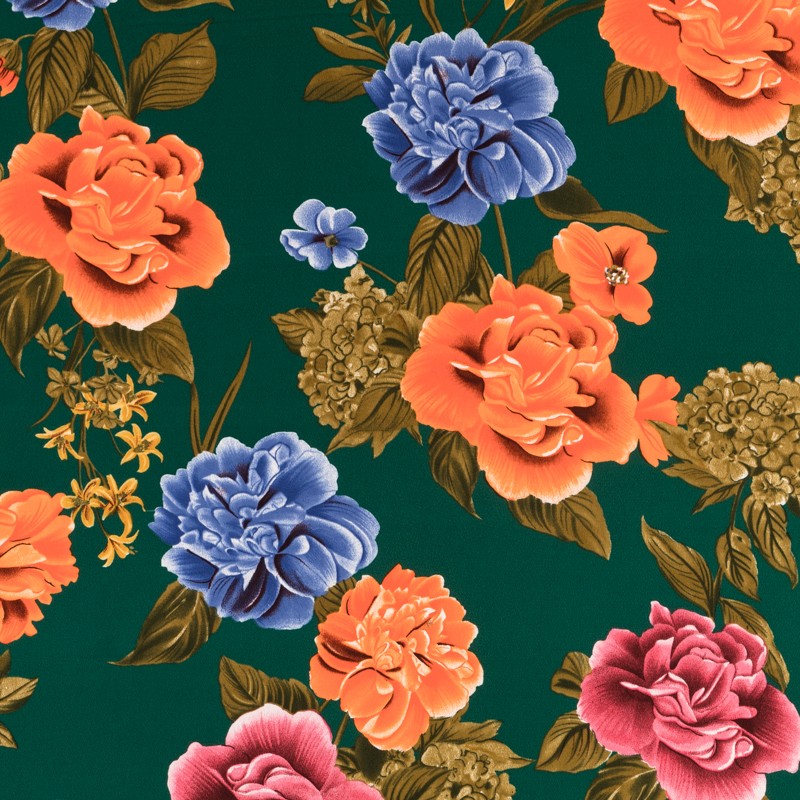 Crepe Fleurs Flamenco Emeraude - Ribes y Casals