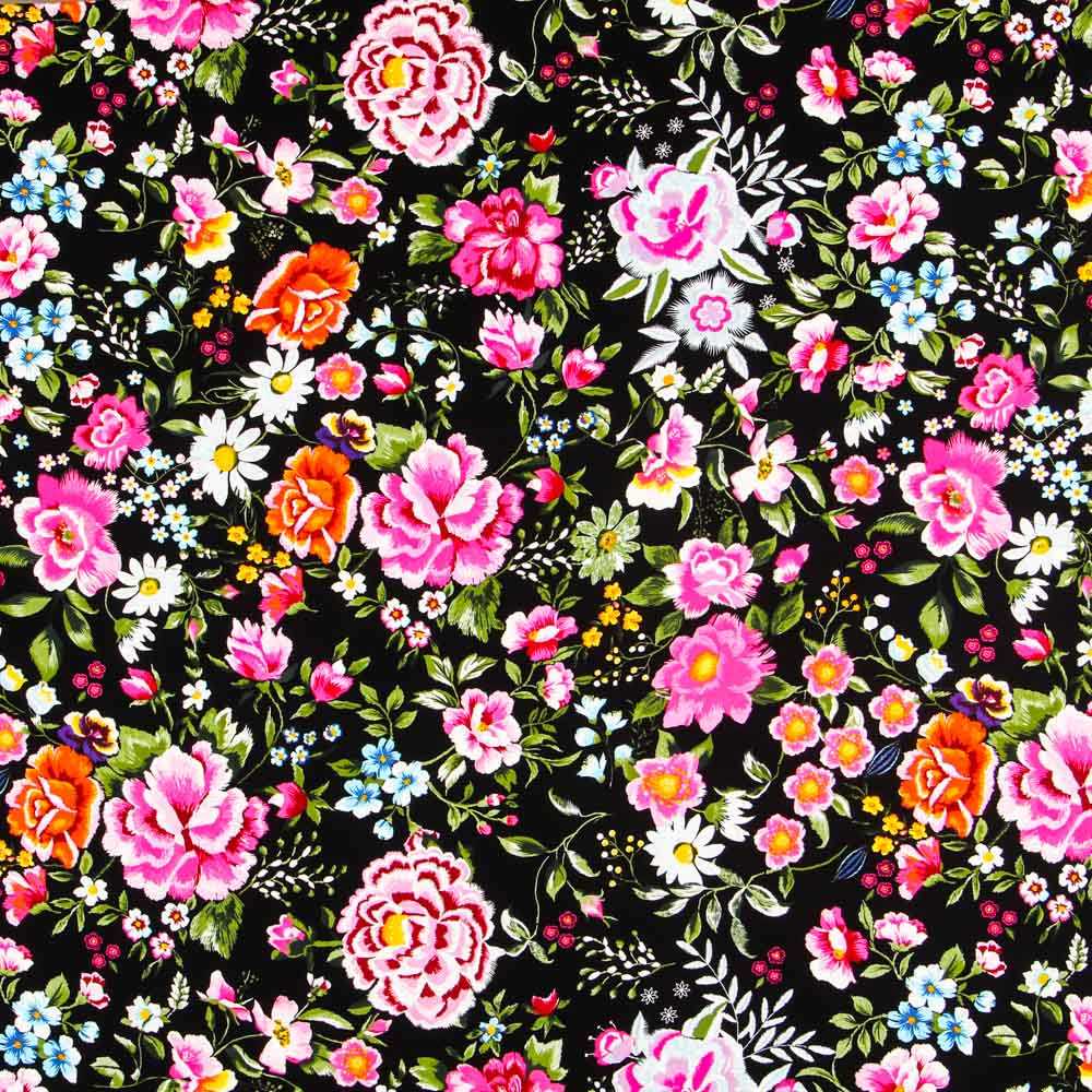 Crêpe Fleurs de Manille Noir - Ribes y Casals