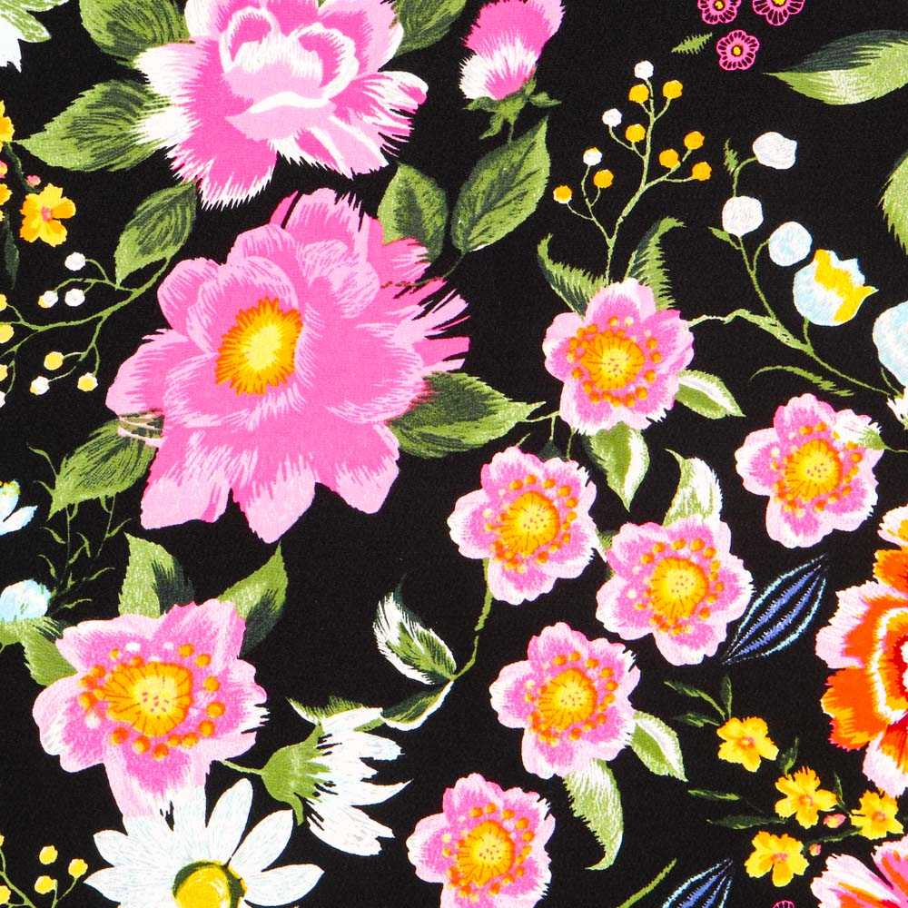 Crêpe Fleurs de Manille Noir - Ribes y Casals