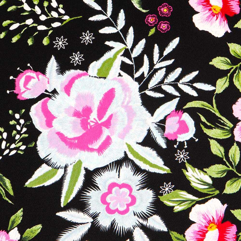 Crêpe Fleurs de Manille Noir - Ribes y Casals