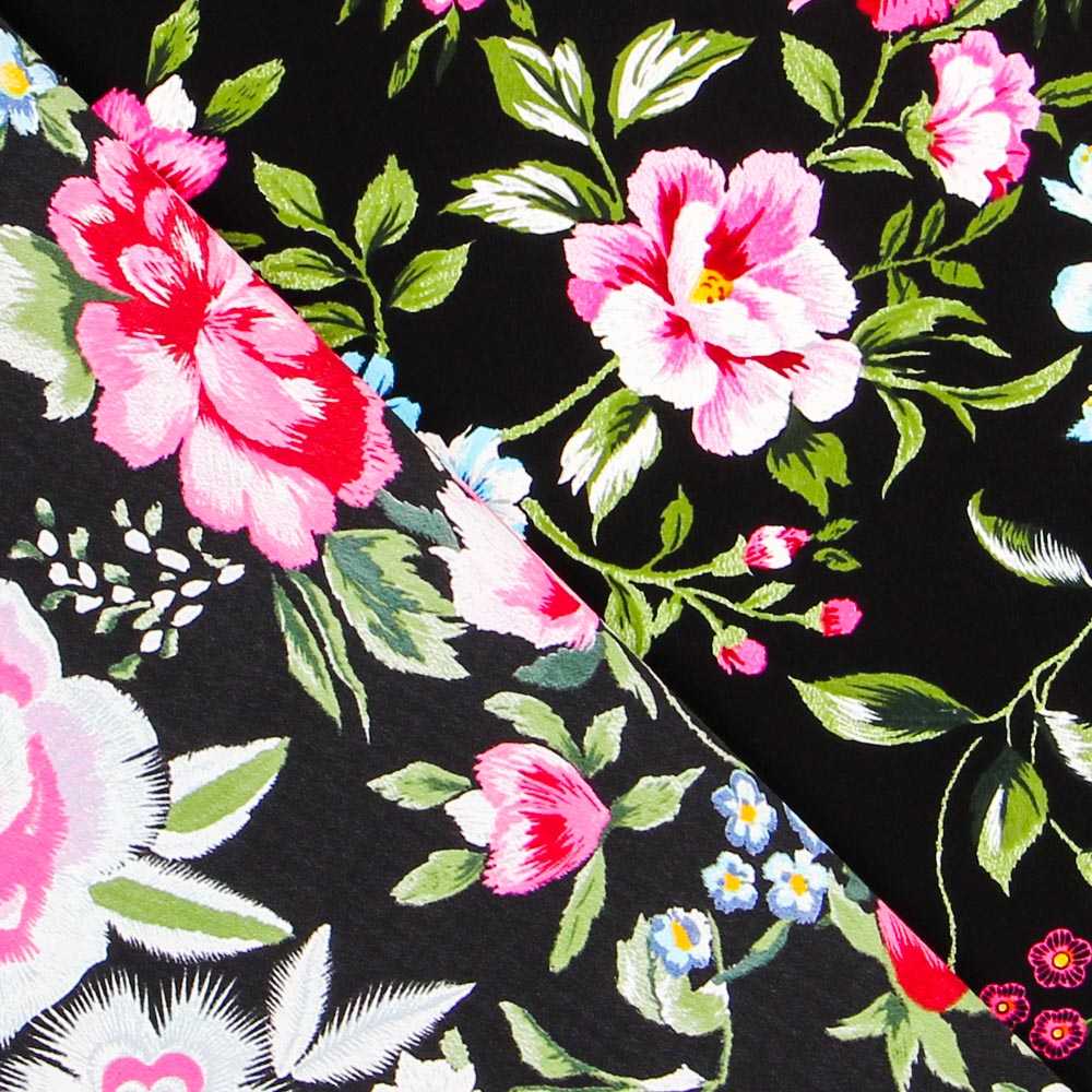 Crêpe Fleurs de Manille Noir - Ribes y Casals