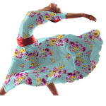 Crepe Fleurs Printemps Turquoise Clair - Ribes y Casals