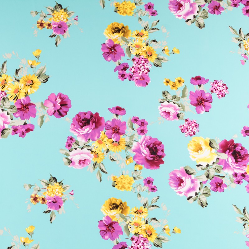Crepe Fleurs Printemps Turquoise Clair - Ribes y Casals