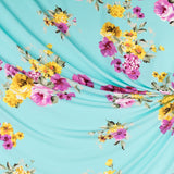 Crepe Fleurs Printemps Turquoise Clair - Ribes y Casals