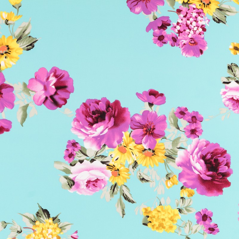 Crepe Fleurs Printemps Turquoise Clair - Ribes y Casals