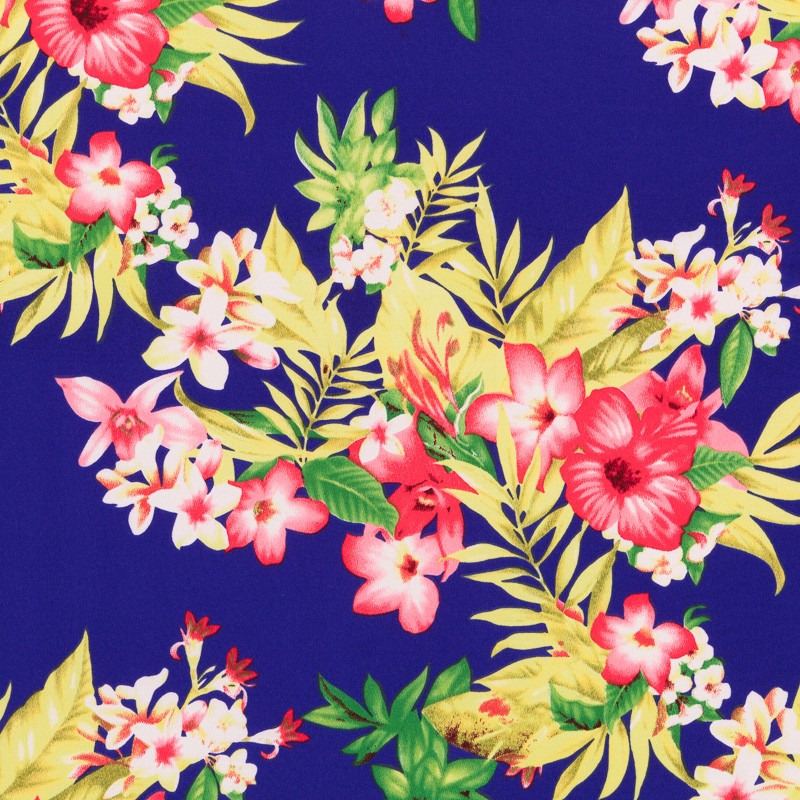 Crepe Fleurs Tropicales Bleu Électrique - Ribes y Casals