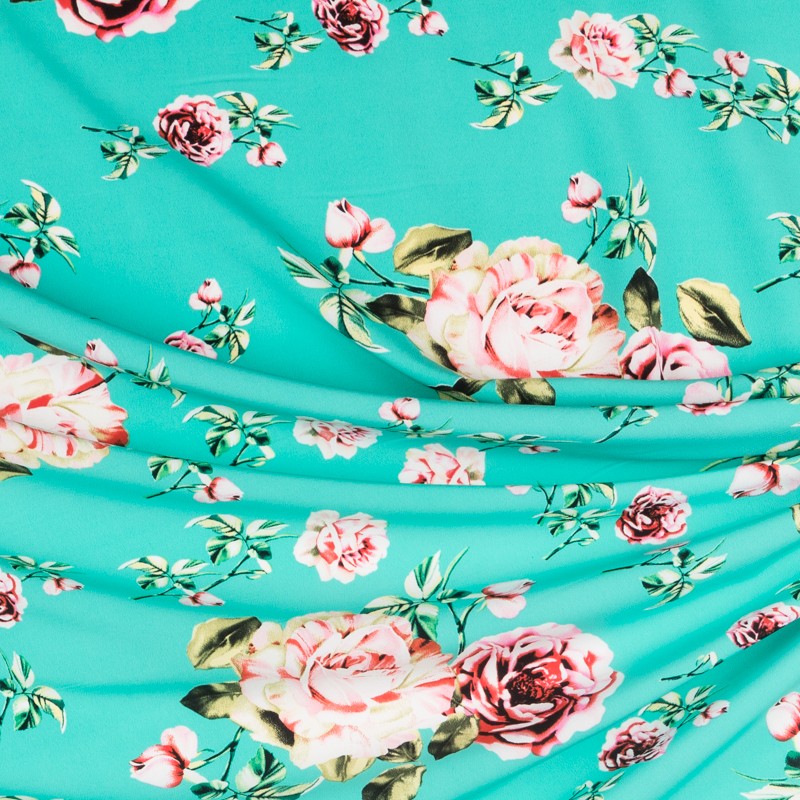 Crepe Fleurs Vintage Vert d'Eau - Ribes y Casals