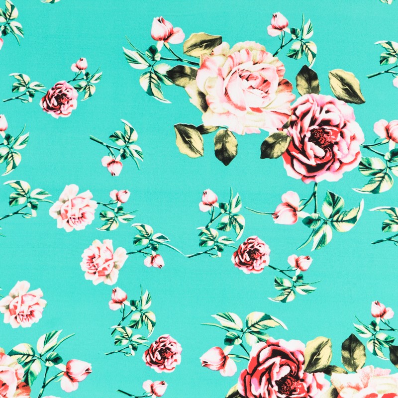 Crepe Fleurs Vintage Vert d'Eau - Ribes y Casals