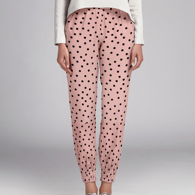 Crêpe Pois Rose Pâle 22mm Noir - Ribes y Casals