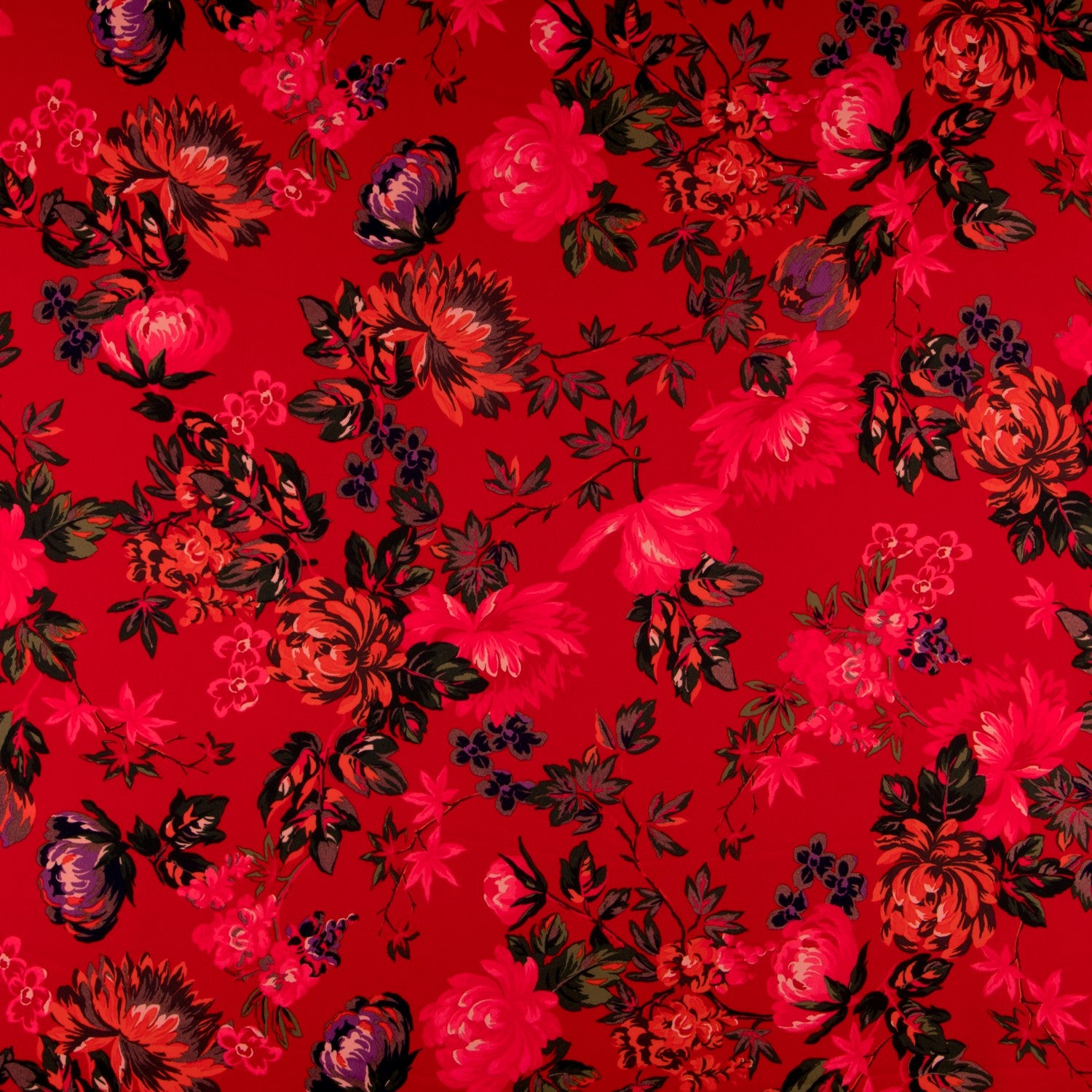 Crêpe Satin Floral Rouge - Ribes y Casals