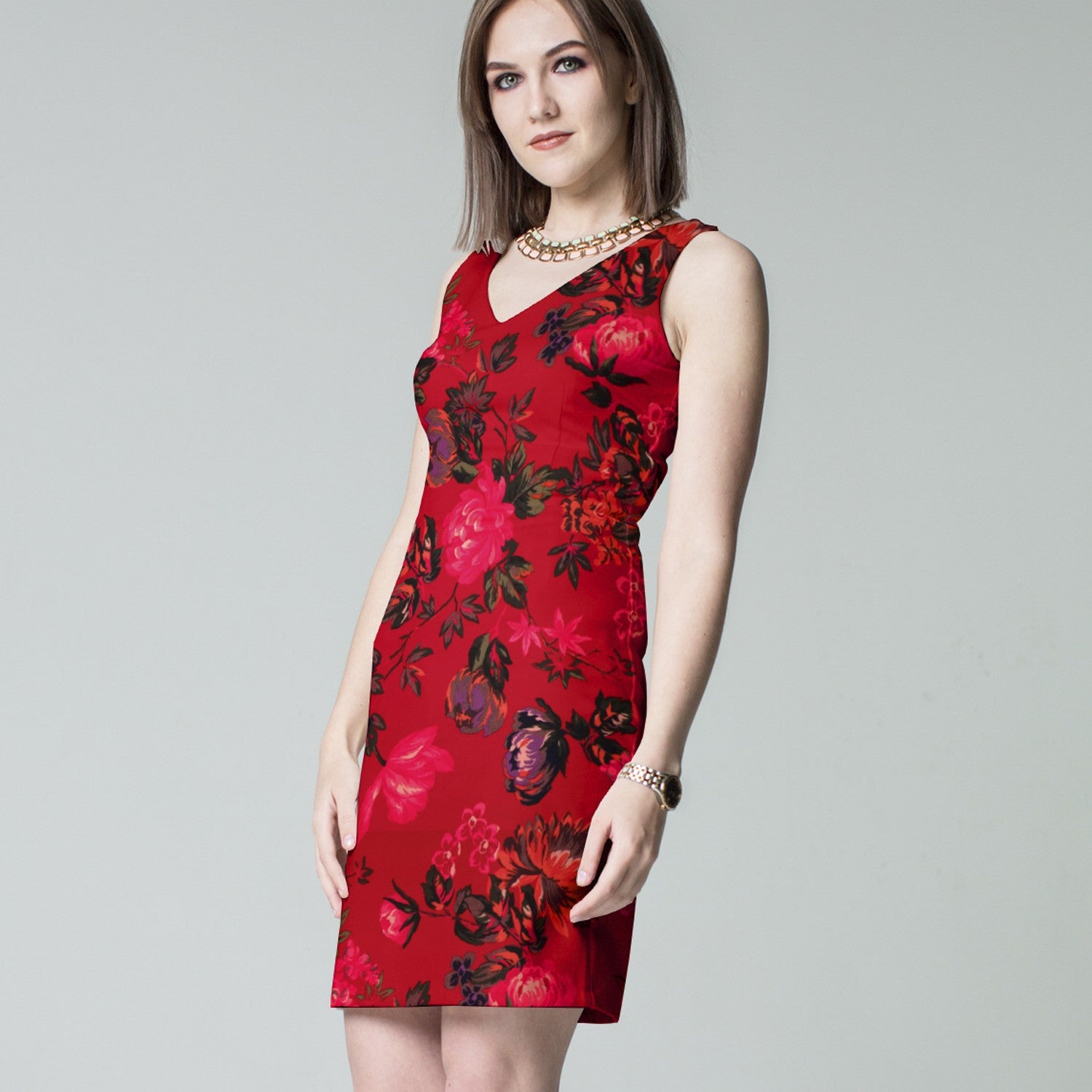 Crêpe Satin Floral Rouge - Ribes y Casals