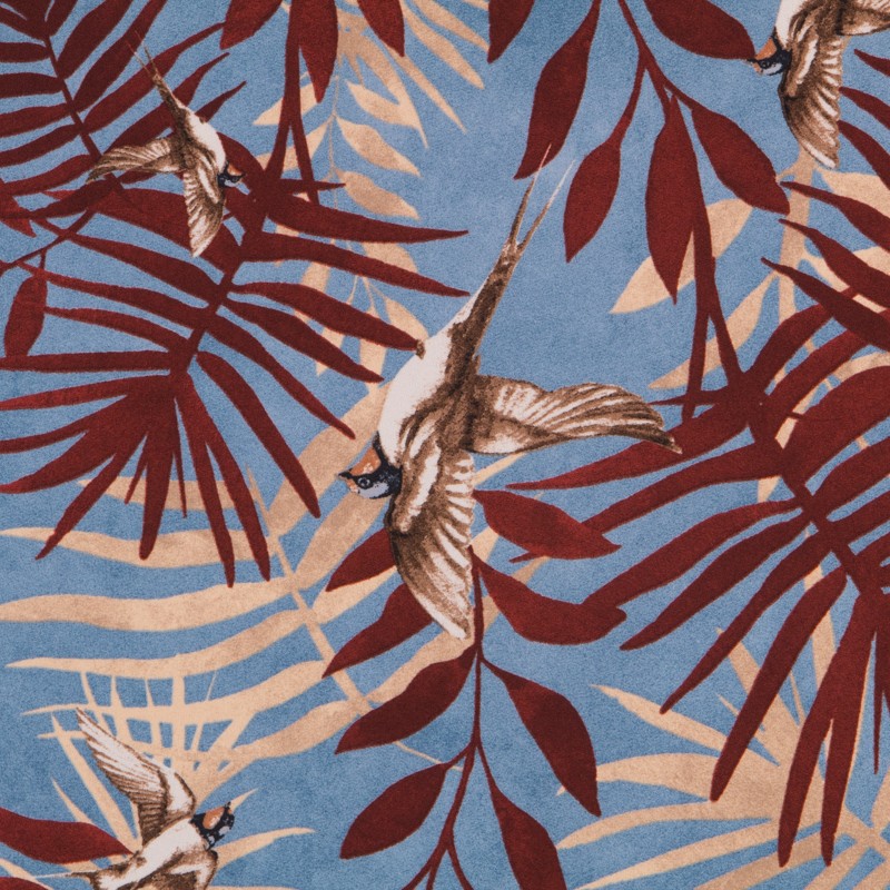 Crêpe Satin Oiseaux Bleu Clair - Ribes y Casals